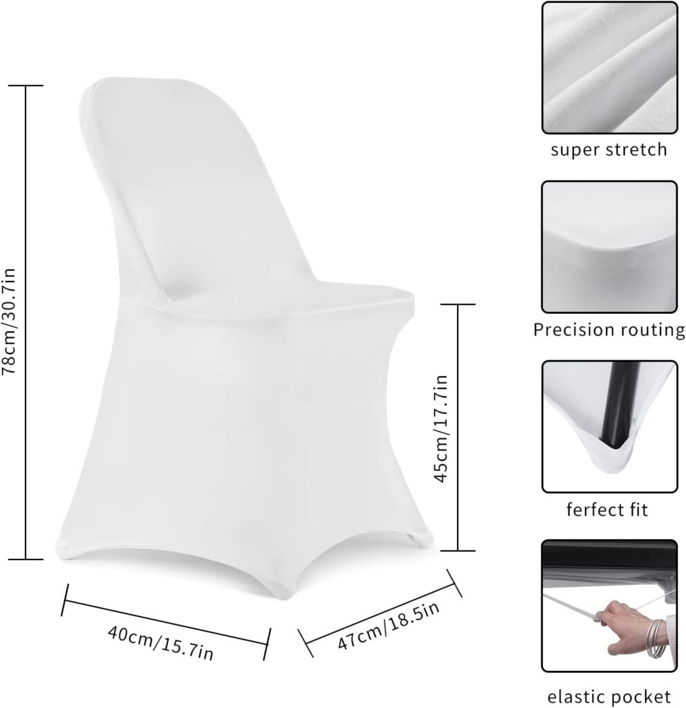 HAINARverS Stretch Spandex Folding Chair Covers 30PCS, Universal Fitted Chair Cover Protector for Wedding, Party, Banquet, Holidays, Celebration, Decoration Elastic Chair Cover(White 30PCS)