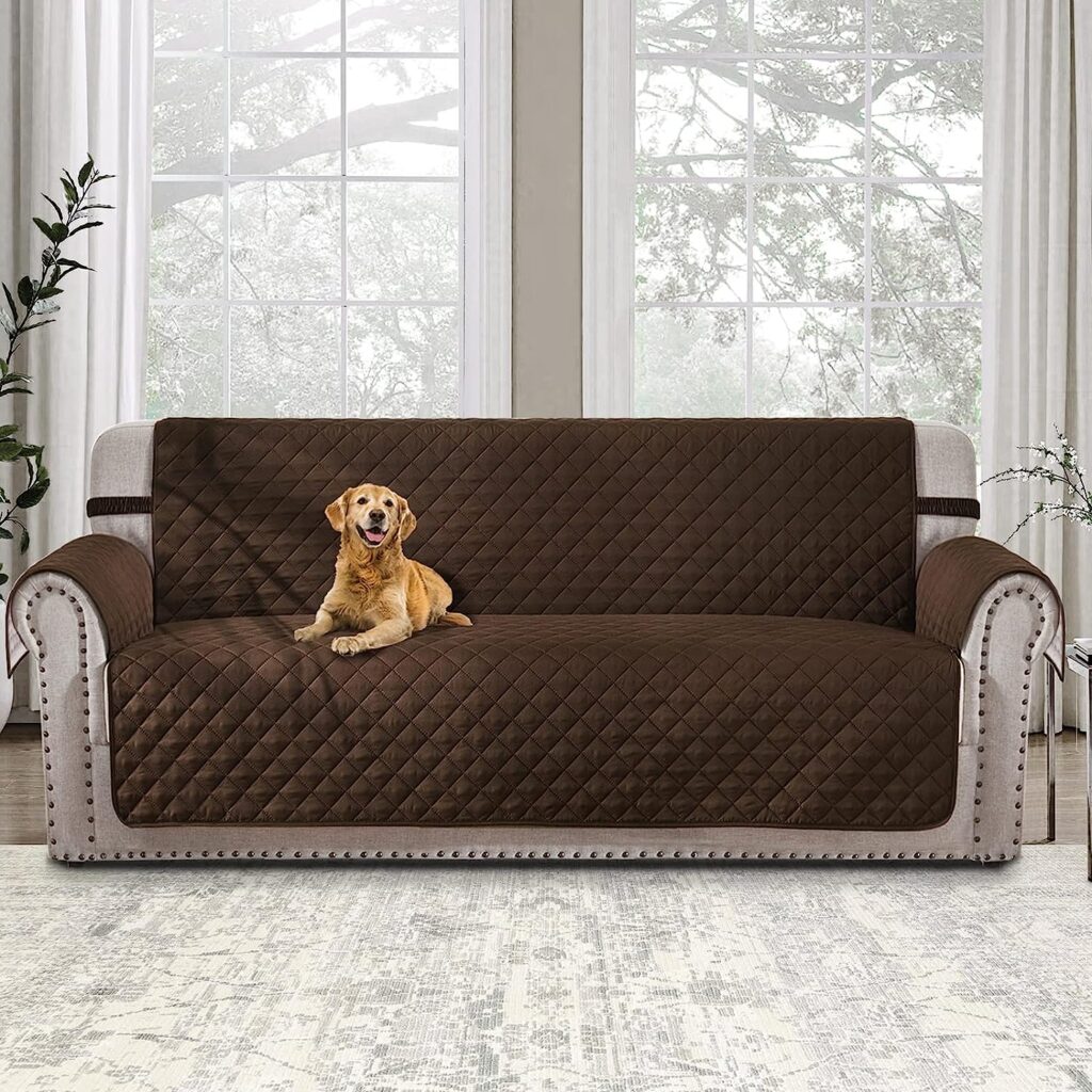 HOMERILLA Couch Covers for Sofa, Dog Couch Covers for Pets, Couch Covers for 3 Cushion Couch Sofa, Reversible Sofa Covers Furniture Protector with Elastic Straps (Sofa, Chocolate/Beige)