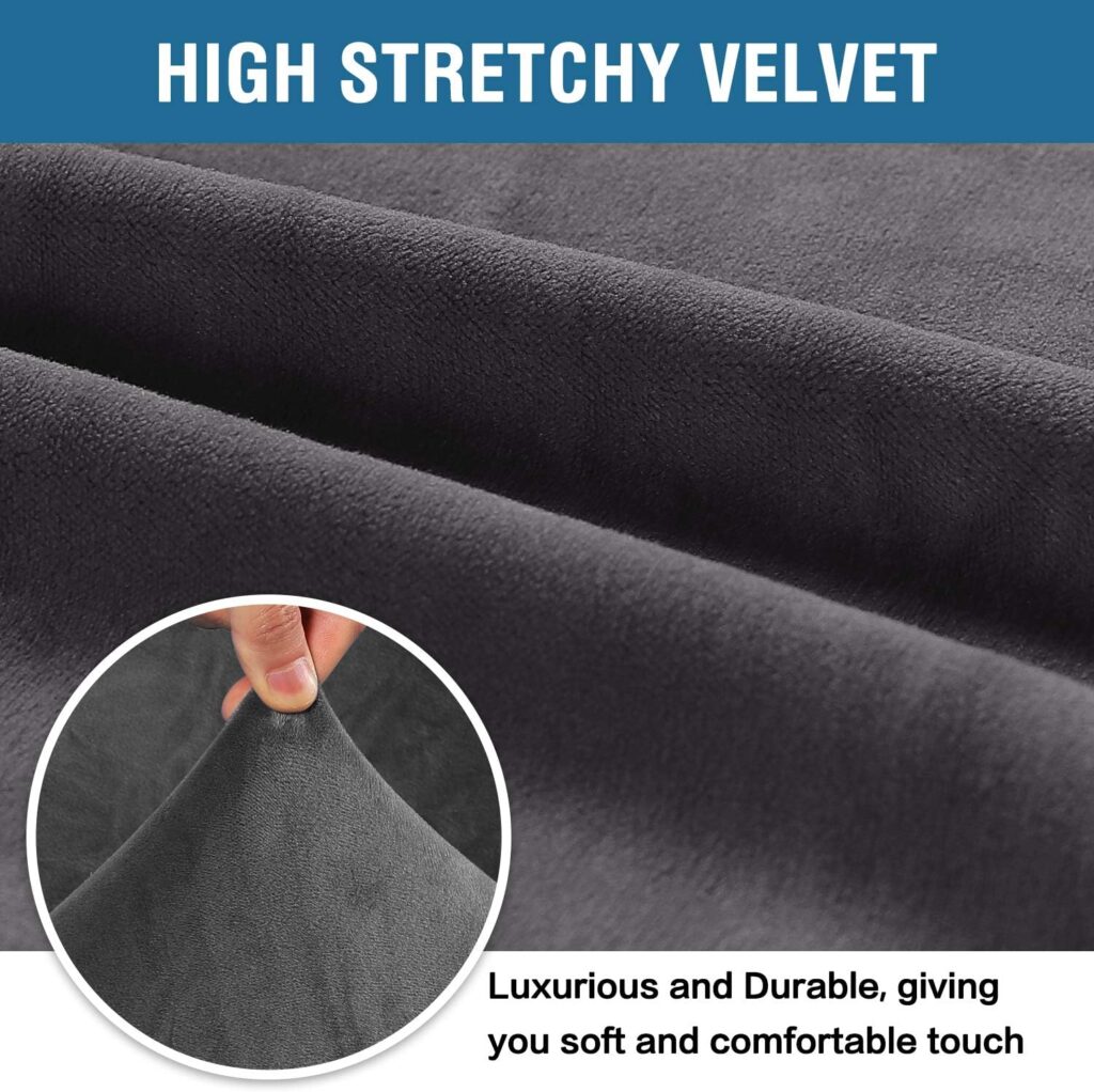 H.VERSAILTEX Stretch Velvet Sofa Covers for 3 Cushion Couch Covers Sofa Slipcovers Furniture Protector Soft with Non Slip Elastic Bottom, Crafted from Thick Comfy Rich Velour (Sofa 72-90, Gray)