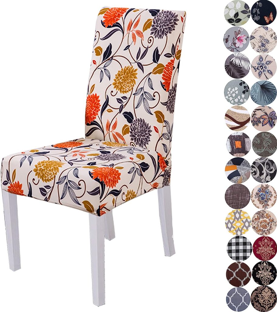 Lalluxy Stretchy Parson Chair Slipcovers for Dining Room Chair seat Covers Chair Protectors for Party Pet Protection Universal Fit Soft Polyester (Set of 4, Orange Flowers)