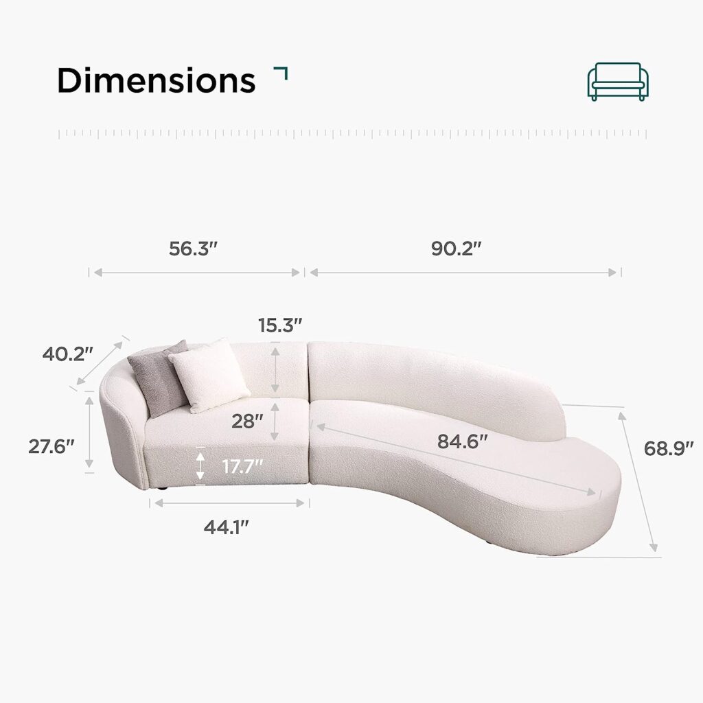 Acanva Luxury Modern Style Living Room Upholstery Curved Sofa with Chaise 2-Piece Set, Right Hand Facing Sectional, Pearl Boucle Couch, White