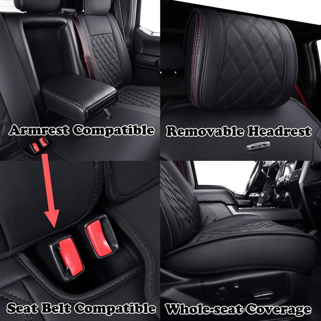 Aierxuan Car Seat Covers Full Set with Waterproof Leather, Automotive Vehicle Cushion Cover for Cars SUV Pick-up Truck Fit for 2009 to 2023 Ford F150 Carhartt and 2017 to 2023 F250 F350 F450(Black)