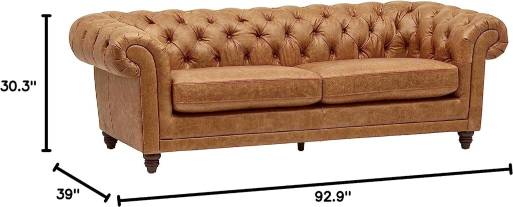 Amazon Brand - Stone  Beam Bradbury Chesterfield Tufted Leather Sofa Couch, 92.9W, Cognac