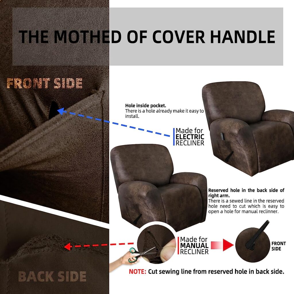 ANARACHON Leather Like Recliner Chair Covers Heavy Duty, 4 Pieces Lazy Boy Recliner Cover for Recliner Chair, Leather Cover for Recliner slipcovers Washable for Pets (Dark Brown)