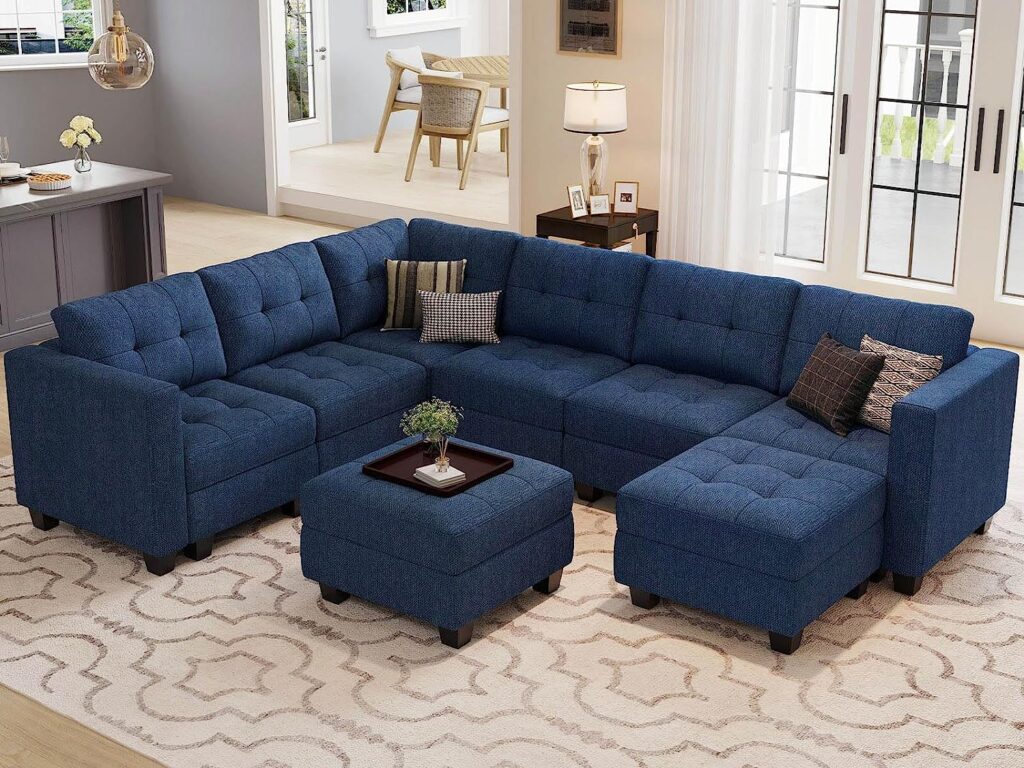 Belffin Modular Sectional Sofa Set with Ottomans Oversized U Shaped Sofa Set with Storage Seat Modular Sofa Couch with Reversible Chaises Modern Fabric Blue