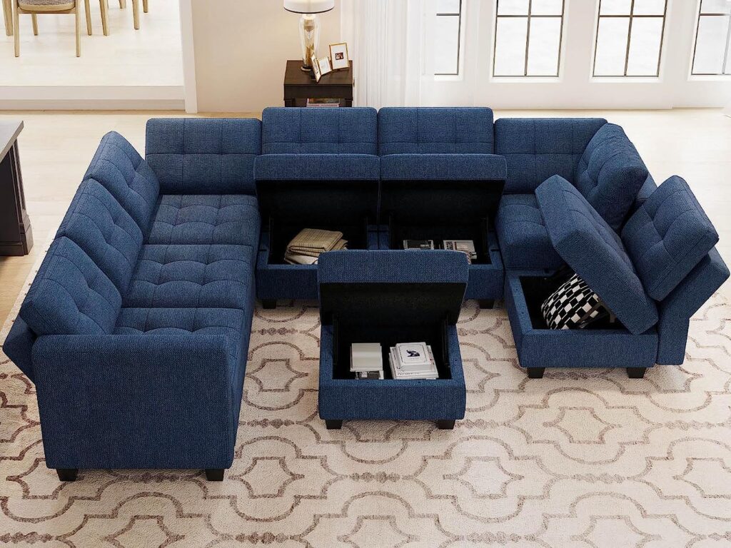 Belffin Modular Sectional Sofa Set with Ottomans Oversized U Shaped Sofa Set with Storage Seat Modular Sofa Couch with Reversible Chaises Modern Fabric Blue