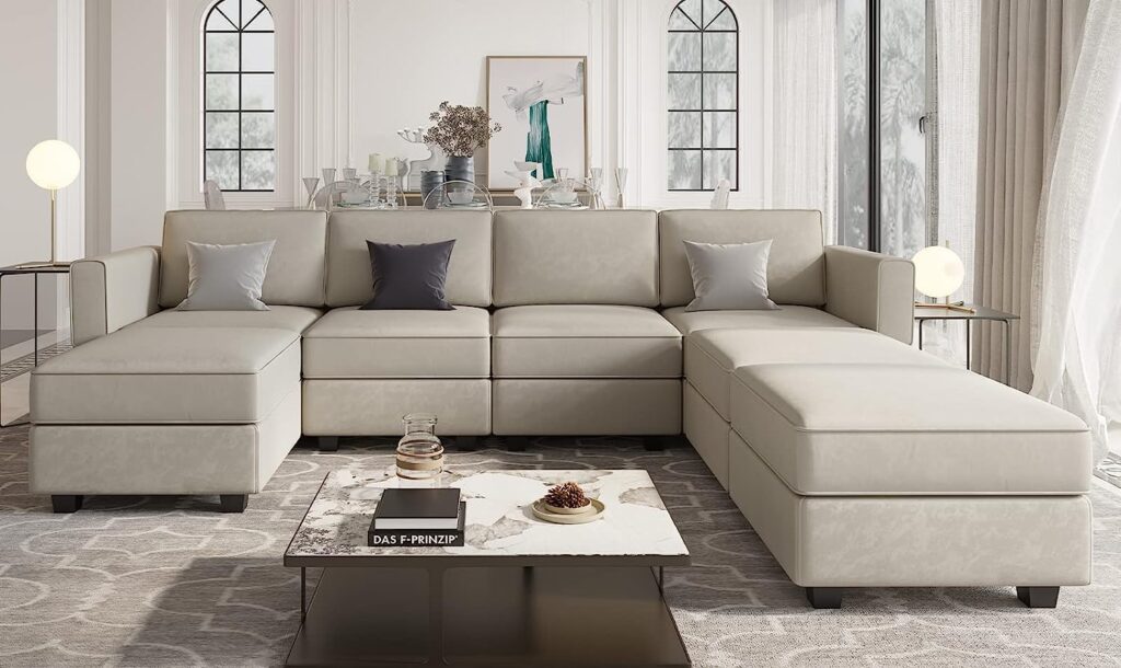 Belffin Modular Sectional Sofa U Shaped Sectional Couch with Reversible Chaises Velvet Modular Sofa with Storage Seat Grey