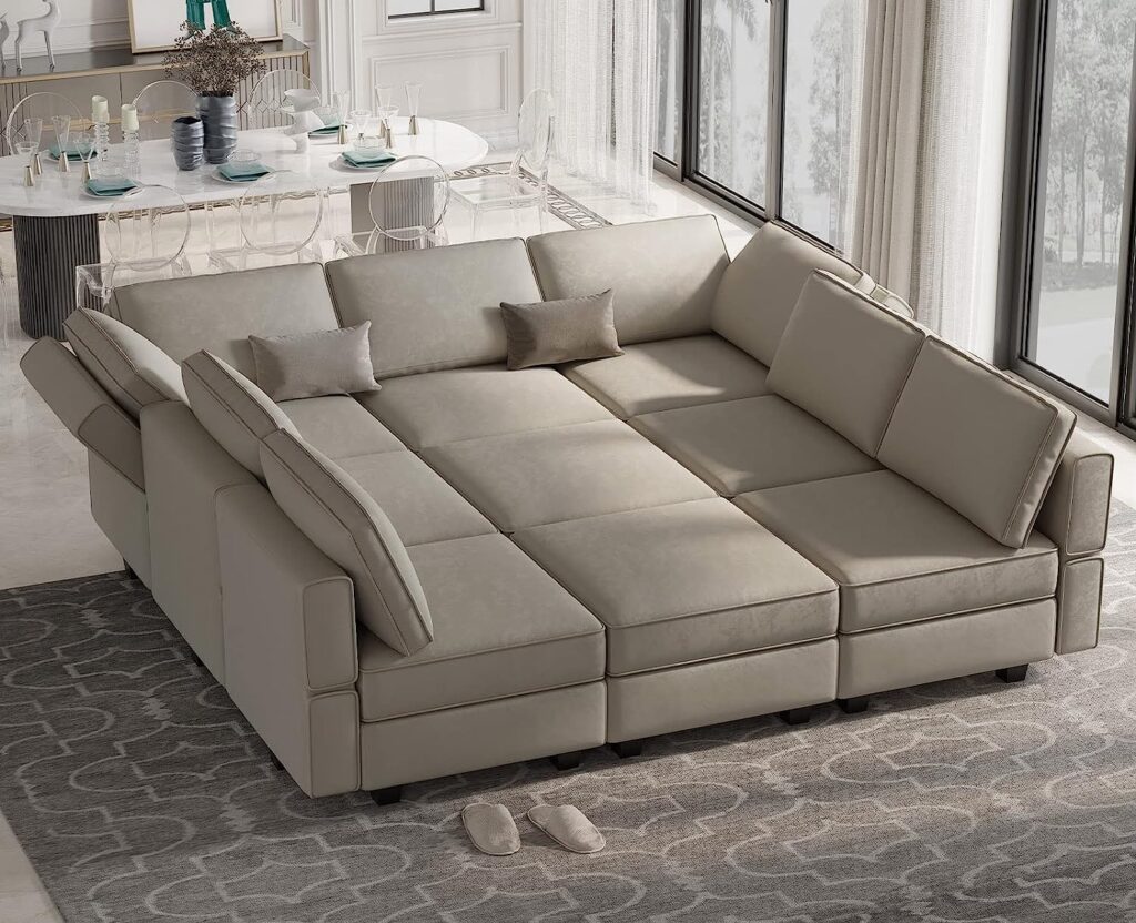 Belffin Modular Sectional Sofa with Ottomans Velvet Reversible Sofa with Chaise Sleeper Sofa Bed with Storage Seat Greyâ¦