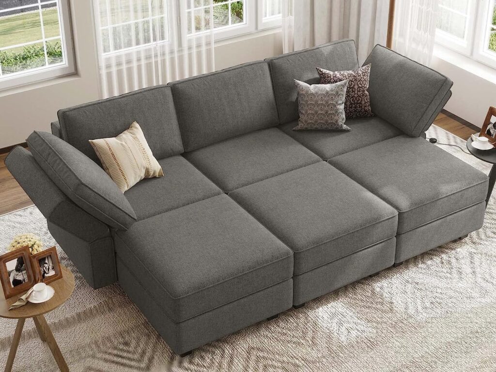 Belffin Sectional Sleeper Bed Modular Sectional Sleeper Sofa Convertible Sectional Couch Bed Set Grey