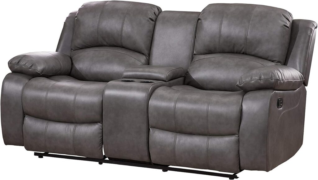 Betsy Furniture 3PC Bonded Leather Recliner Set, Sofa, Loveseat, Chair 8018 (Grey, Living Room Set 3+2+1)