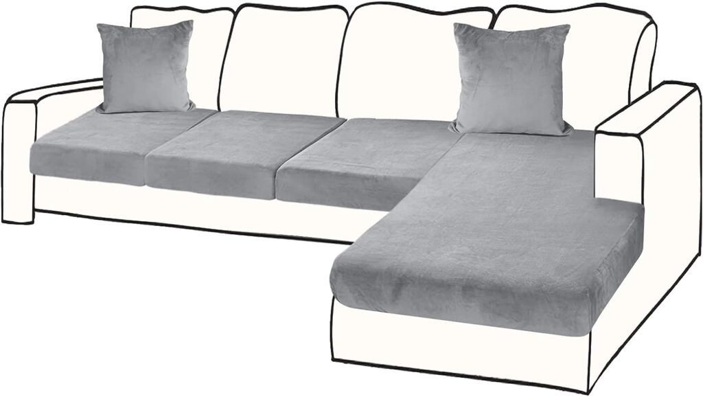 BT.WA Sectional Couch Covers for 4-Piece Seat Cushion Velvet Sofa Cushion Cover L Shape Separated Couch Slipcover with 2 Pcs Pillowcases Furniture Protector (Sofa 3 Seater + 1 Chaise, Light Grey)