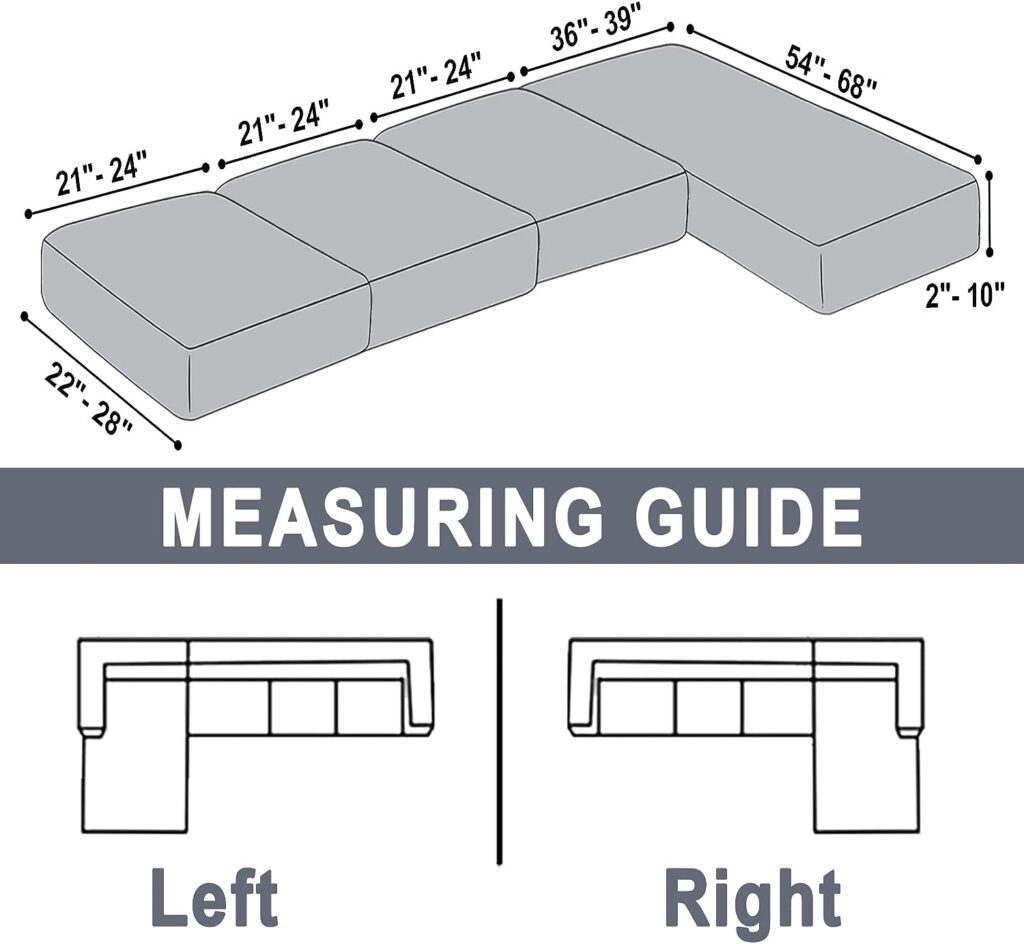 BT.WA Sectional Couch Covers for 4-Piece Seat Cushion Velvet Sofa Cushion Cover L Shape Separated Couch Slipcover with 2 Pcs Pillowcases Furniture Protector (Sofa 3 Seater + 1 Chaise, Light Grey)
