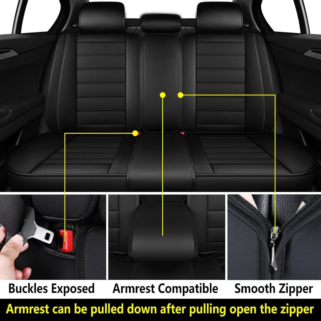 CAPITAUTO Leather Car Seat Covers, Waterproof Faux Leatherette Cushion Cover for Cars SUV Pick-up Truck Universal Fit Set for Auto Interior Accessories(Black Full Set)