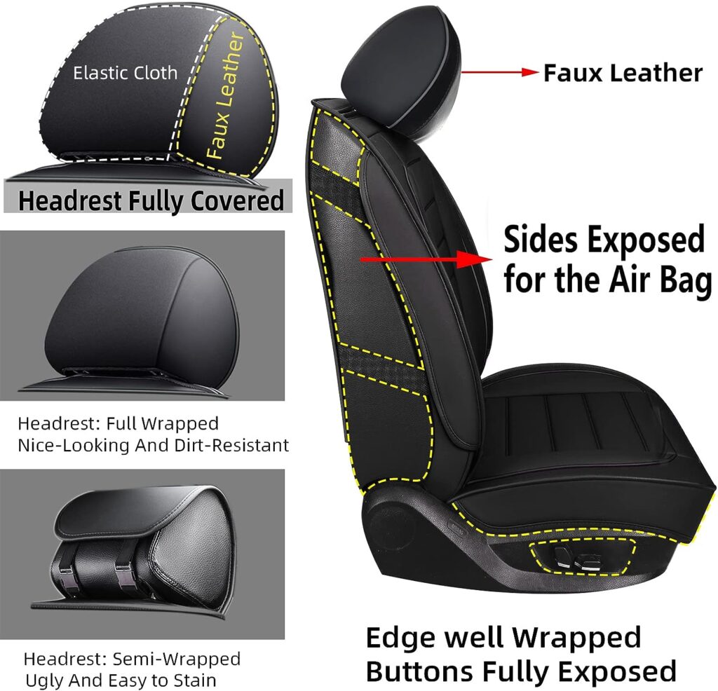 CAPITAUTO Leather Car Seat Covers, Waterproof Faux Leatherette Cushion Cover for Cars SUV Pick-up Truck Universal Fit Set for Auto Interior Accessories(Black Full Set)