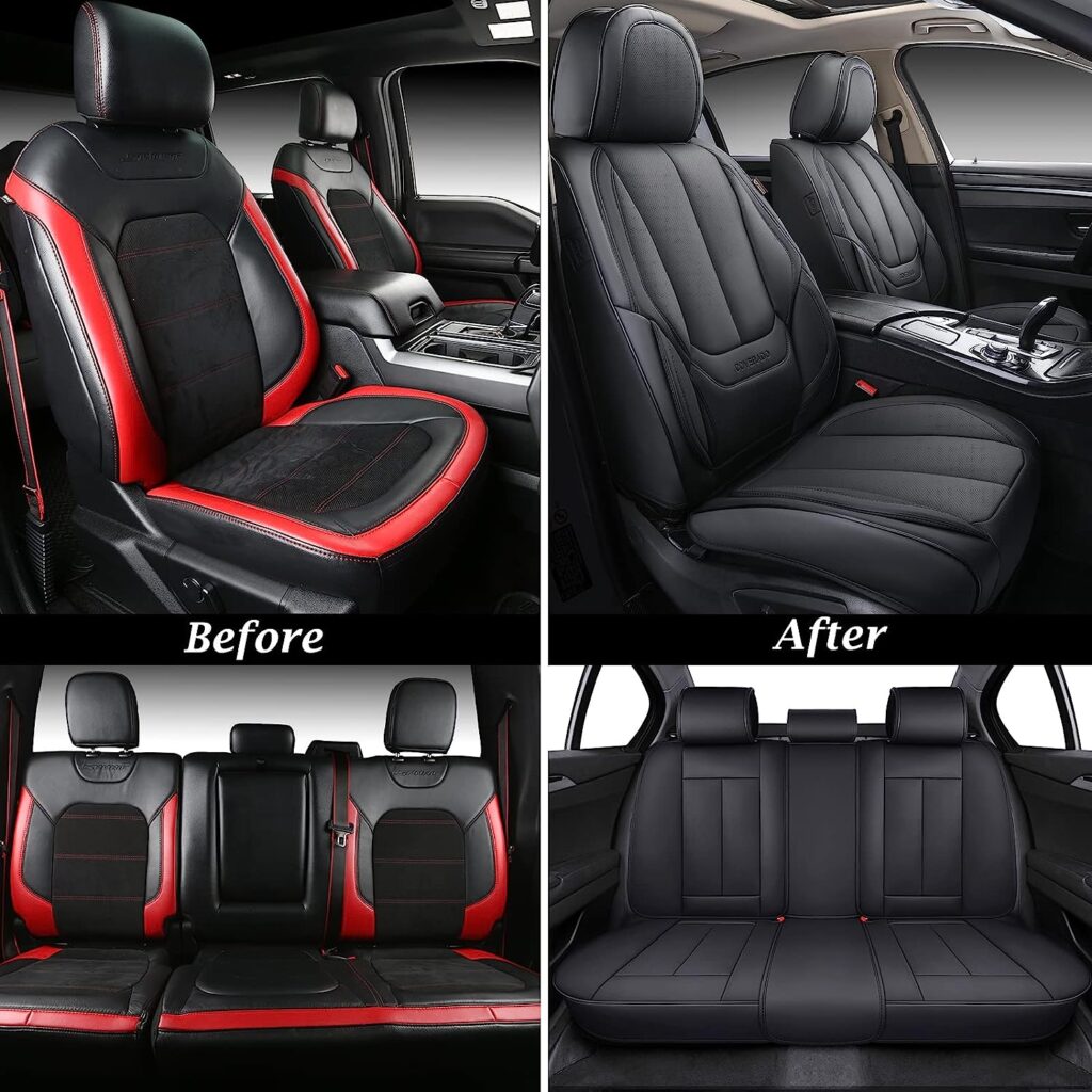 Coverado Car Seat Covers Full Set, 5 Seats Universal Seat Covers for Cars, Waterproof Nappa Leather Auto Seat Protectors, Front and Rear Seat Protectors Fit for Most Sedans SUV Pick-up Truck, Black