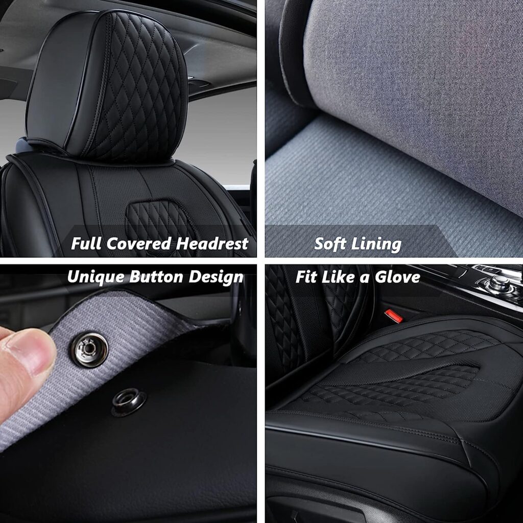 Coverado Leather Seat Covers Full Set, 5 Seats Universal Seat Covers for Cars, Waterproof Luxury Leatherette Seat Cushions, Front and Rear Seat Protectors, Auto Seat Covers Fit for Most Vehicles Black