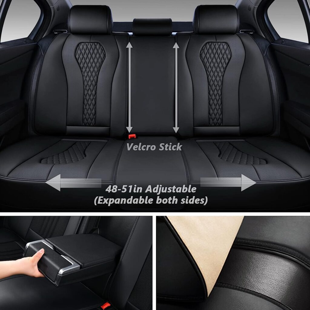 Coverado Leather Seat Covers Full Set, 5 Seats Universal Seat Covers for Cars, Waterproof Luxury Leatherette Seat Cushions, Front and Rear Seat Protectors, Auto Seat Covers Fit for Most Vehicles Black