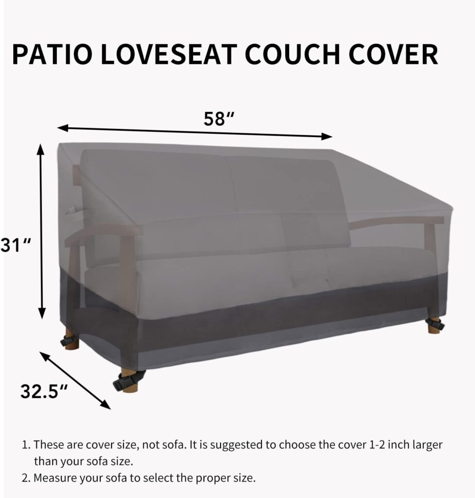 Easy-Going Waterproof Outdoor Sofa Cover, Heavy Duty 2 Seater Outdoor Loveseat Cover, Windproof Patio Furniture Cover with Air Vent (58Wx32.5Dx31H inch, Gray/Dark Gray)