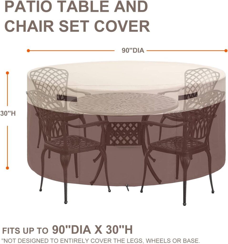 ELEXTYLE 90Dia Round Patio Table and Chairs Set Cover Waterproof Outdoor Furniture Round Covers 90d x 30h Anti-Fading BeigeBrown