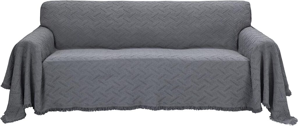 HOMERILLA Cotton Couch Cover for 3 Cushion Couch Sofa Grey Sofa Covers Washable Sectional Couch Covers for Dogs Feature Geometrical Woven Jacquard (71x 118, Sofa, Grey)