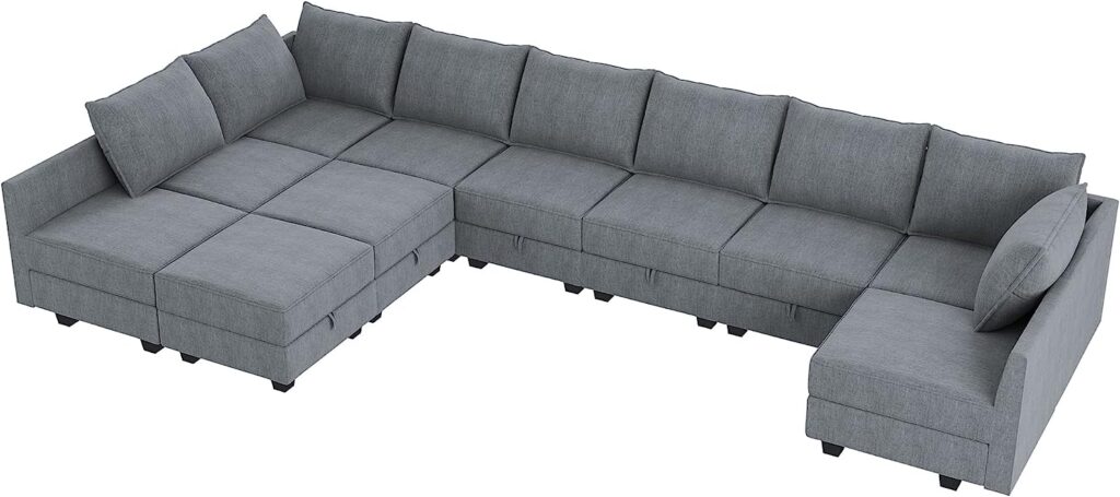 HONBAY Convertible U Shaped Modular Sofa Sectional Modular Couch with Chaise Oversized Sofa Sleeper Couch for Large Living Room, Bluish Grey