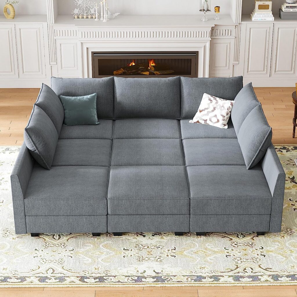 HONBAY Modular Sofa Sectional Couch U Shape Sofa with Ottomans Reversible Sectional Sleeper Sofa Modular Couch Bed with Storage, Bluish Grey