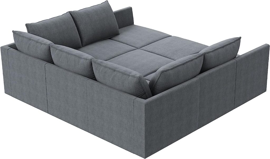 HONBAY Modular Sofa Sectional Couch U Shape Sofa with Ottomans Reversible Sectional Sleeper Sofa Modular Couch Bed with Storage, Bluish Grey