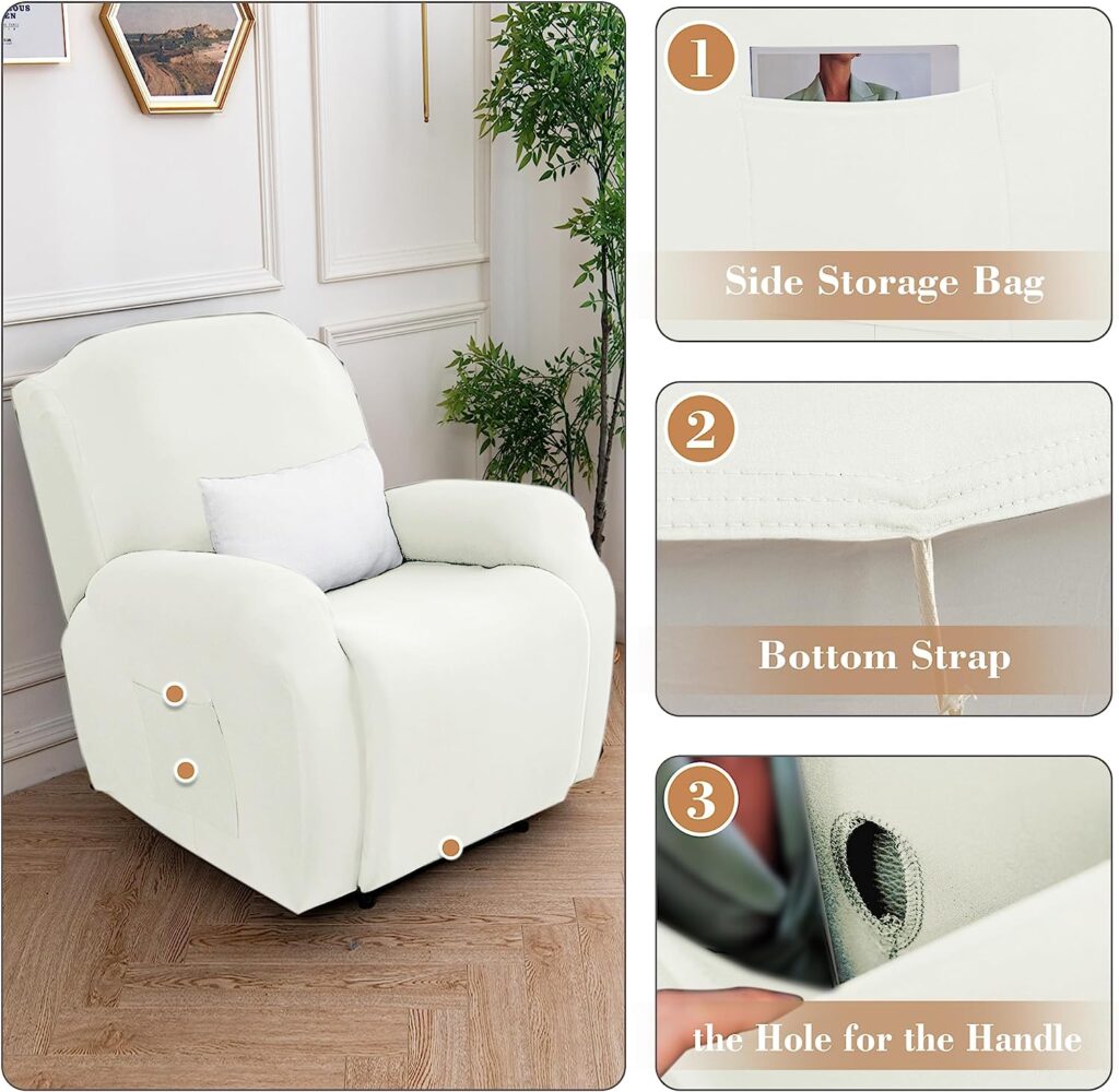 Jin Le 4 Pieces Milk Silk Recliner Slipcovers Recliner Cover 1 Seater Couch Covers Sofa Covers Stretch Soft Furniture Protector with Elastic Bottom for Kids Pet Beige