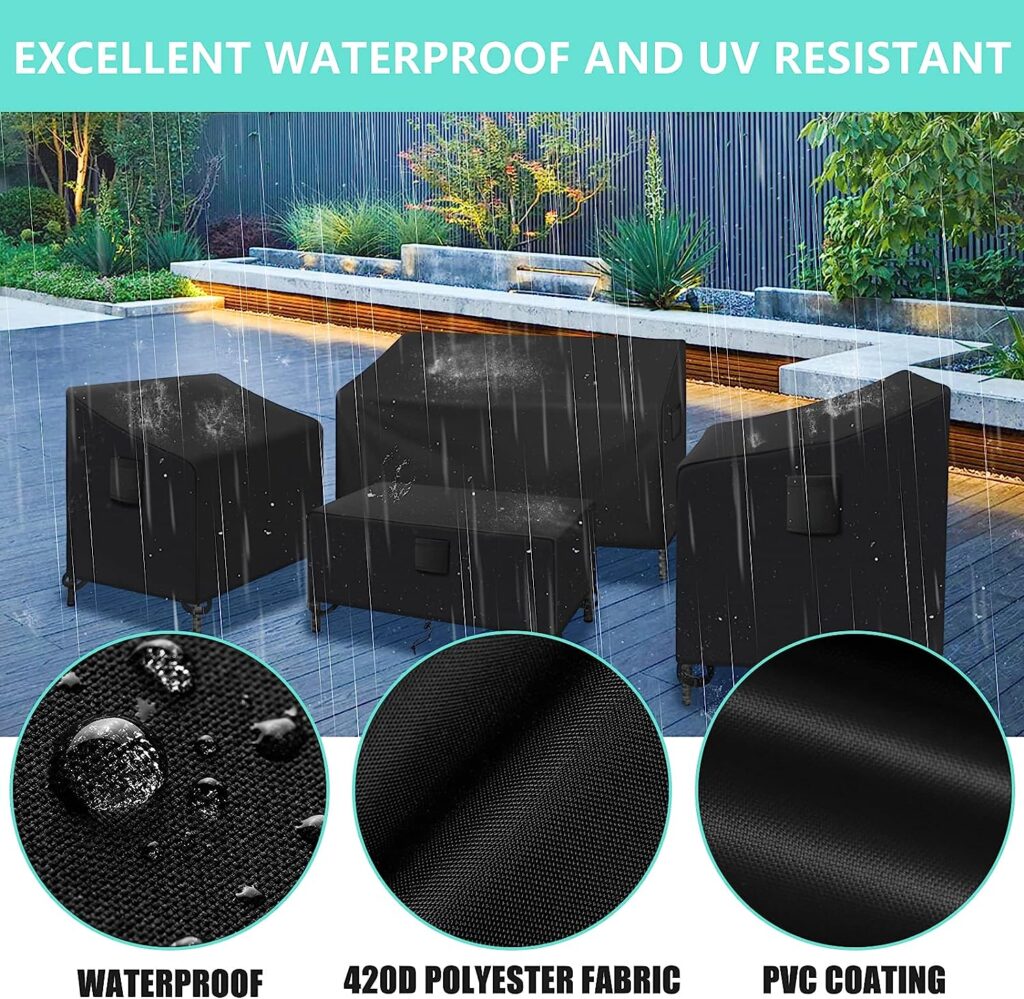 Kovshuiwe Patio Furniture Covers,4-Piece Outdoor Veranda Patio Garden Furniture Covers Set Waterproof - Upgraded 420D Heavy Duty Oxford Fabric Rattan Furniture Cover for Chair Sofa(Black)