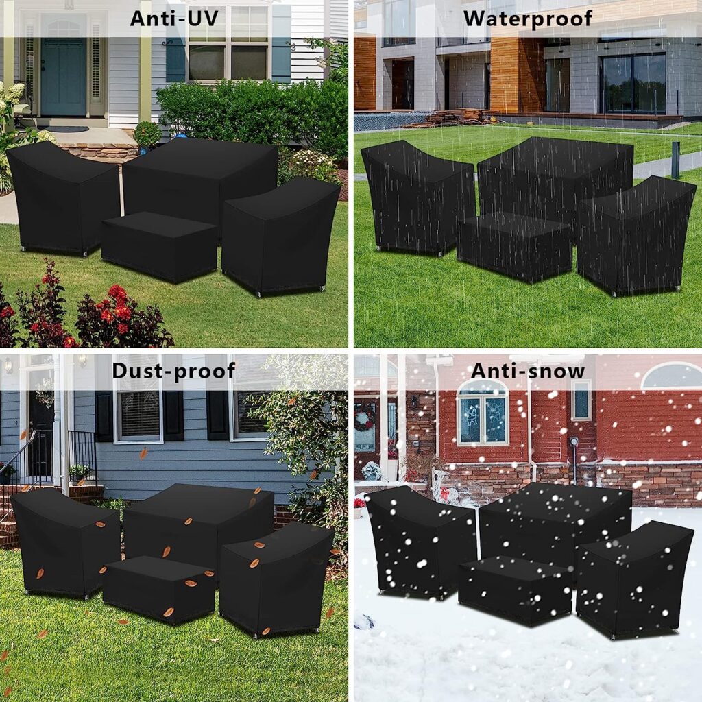 Kovshuiwe Patio Furniture Covers,4-Piece Outdoor Veranda Patio Garden Furniture Covers Set Waterproof - Upgraded 420D Heavy Duty Oxford Fabric Rattan Furniture Cover for Chair Sofa(Black)