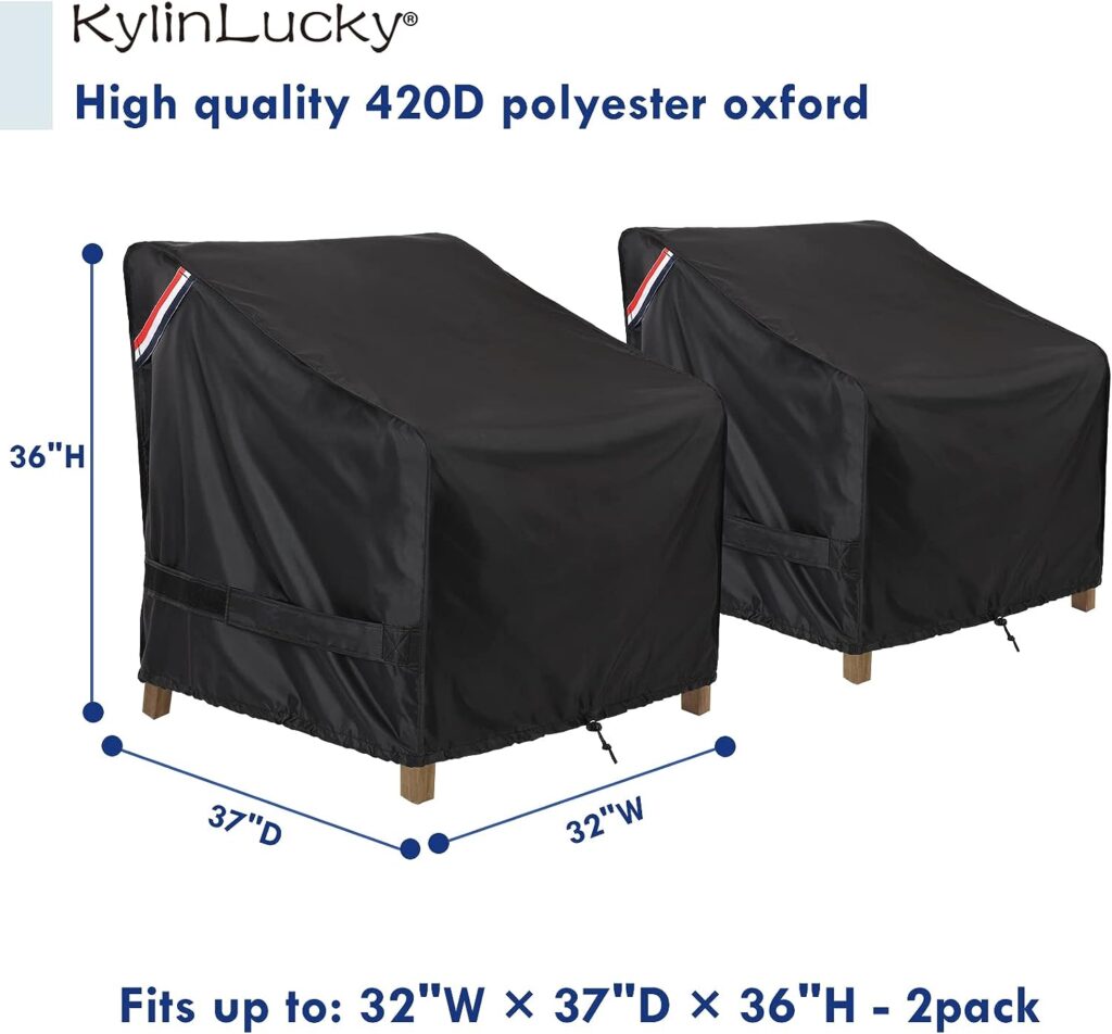 KylinLucky Patio Furniture Covers Waterproof for Chairs, Lawn Outdoor Chair Covers Fits up to 32 W x 37 D x36 H inches 2 Pack Black