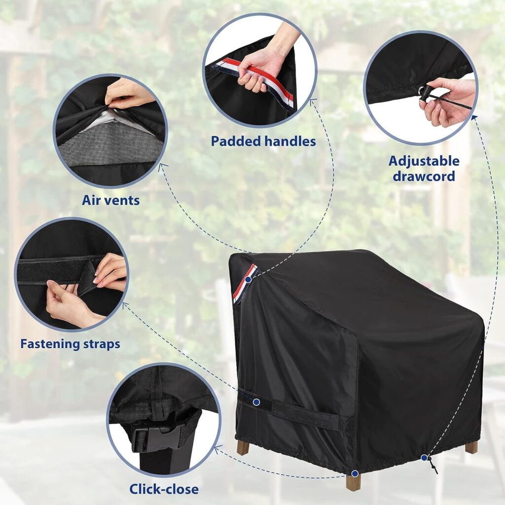 KylinLucky Patio Furniture Covers Waterproof for Chairs, Lawn Outdoor Chair Covers Fits up to 32 W x 37 D x36 H inches 2 Pack Black