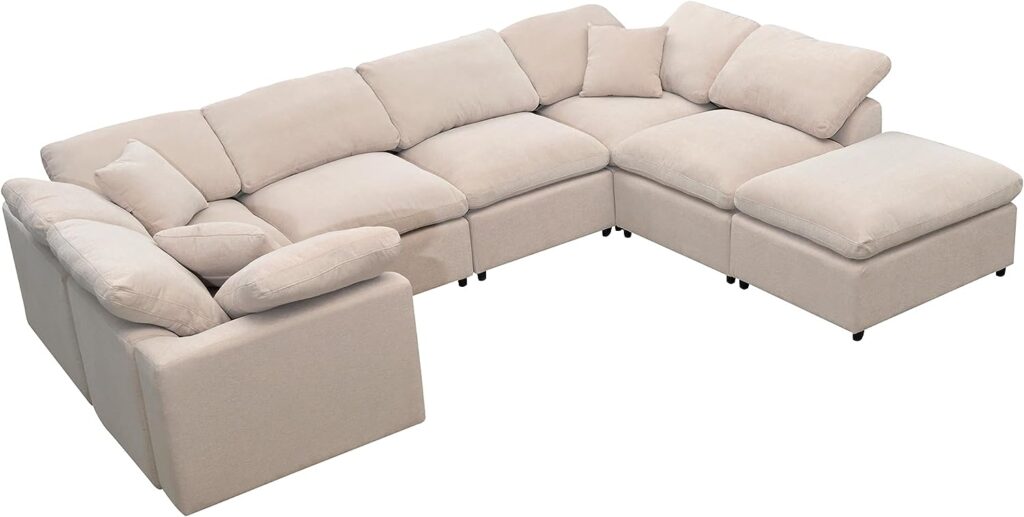 Merax Oversized Modular Sofa with Ottoman L Shaped Corner Sectional, Beige