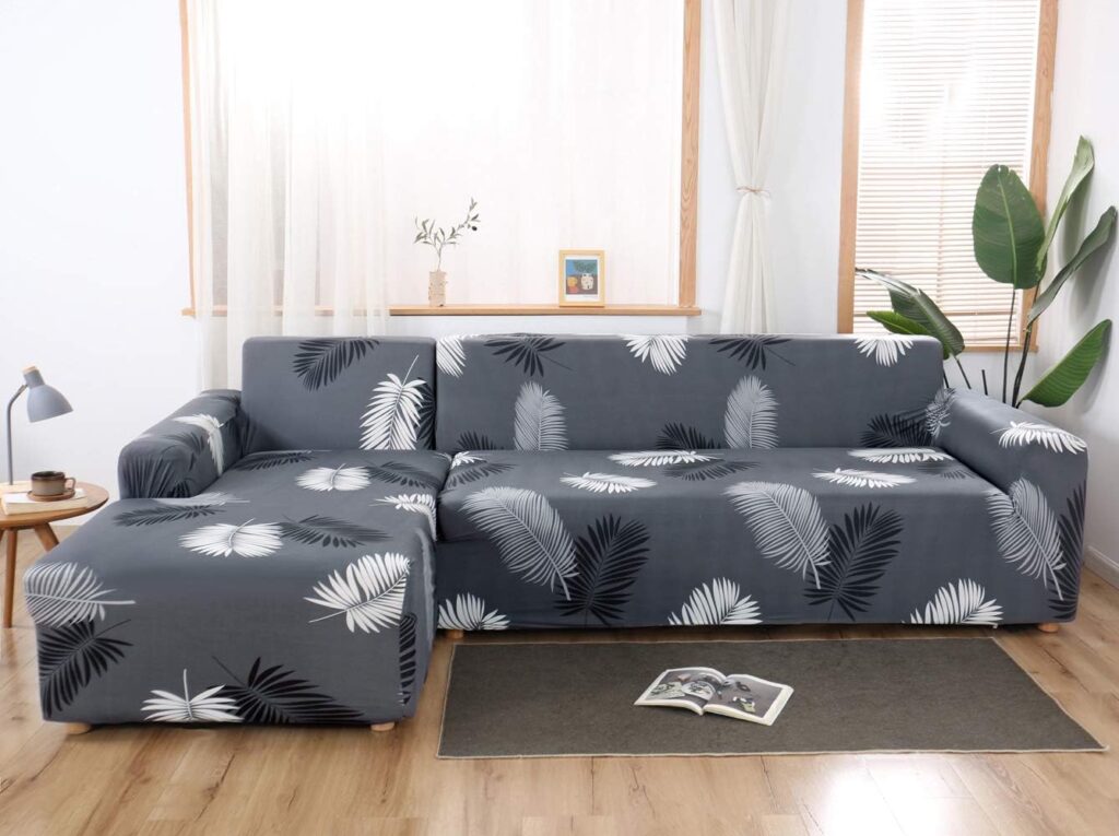 MIFXIN Sectional Sofa Covers L Shape Couch Slipcover 2pcs Stretch Elastic L-Type Chaise Sofa Couch Furniture Protector for Living Room Pets Kids (Grey Black)