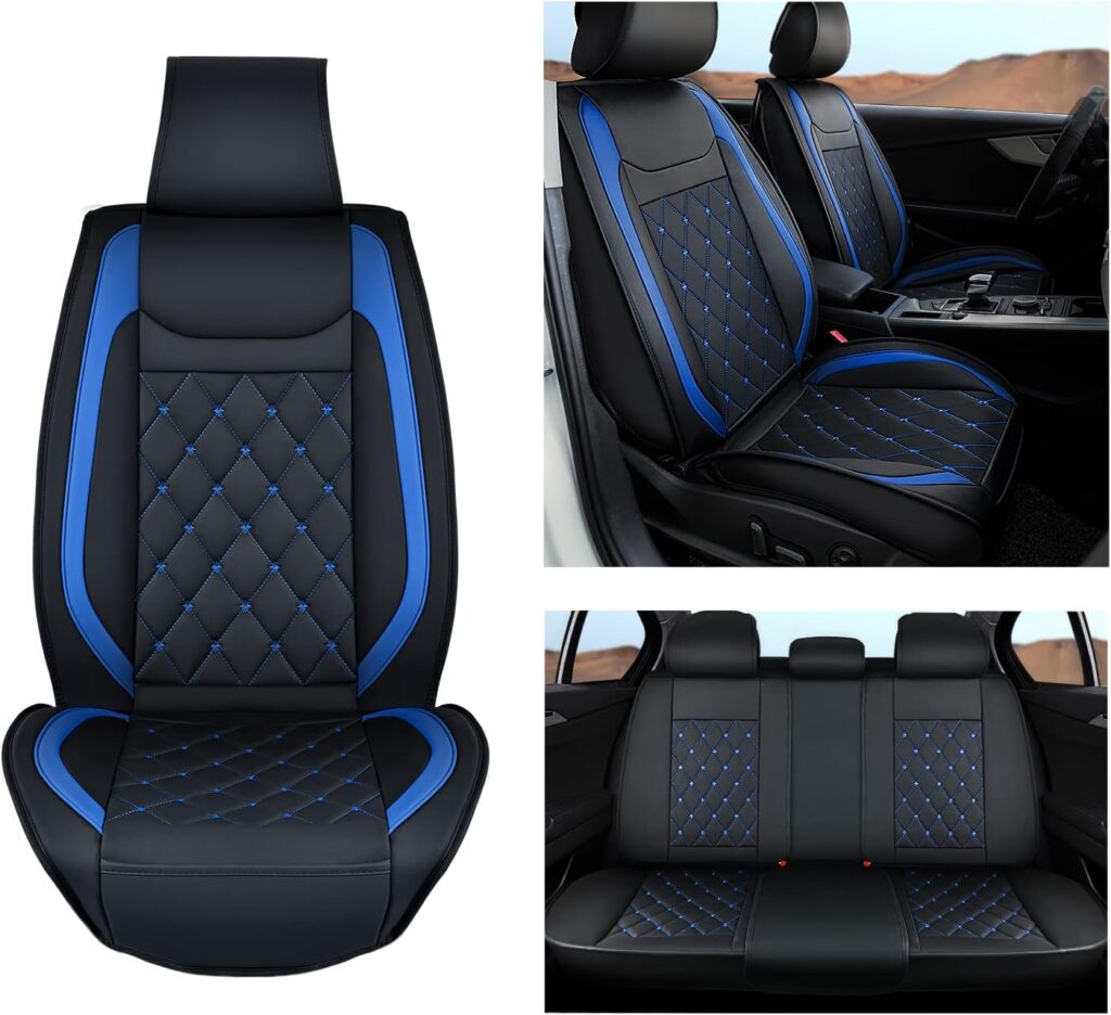 Nilight 5 Car Seat Covers Waterproof Faux Leather Cushions Anti-Slip Universal Fit for 5 Passenger Cars Kia Civic Corolla Hyundai Honda Camry CR-V RAV4 Fusion SUV Truck (Full Set, Black-Blue)