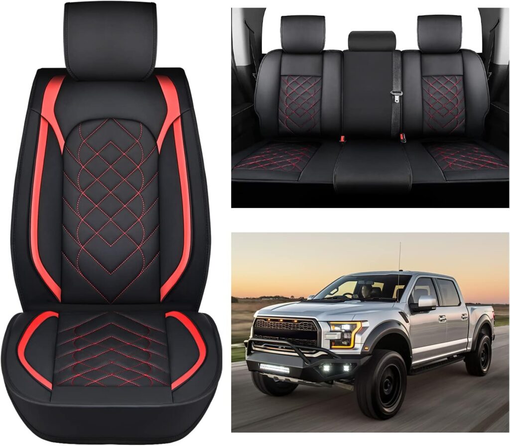 Nilight Car Seat Covers Custom Fit 2009-2022 F150 Super Crew and 2017-2022 F250 F350 F450 Crew Cab Waterproof Leather Cushion for Pickup Truck (Full Set, 2 Front Seats and 3 Rear Seats)