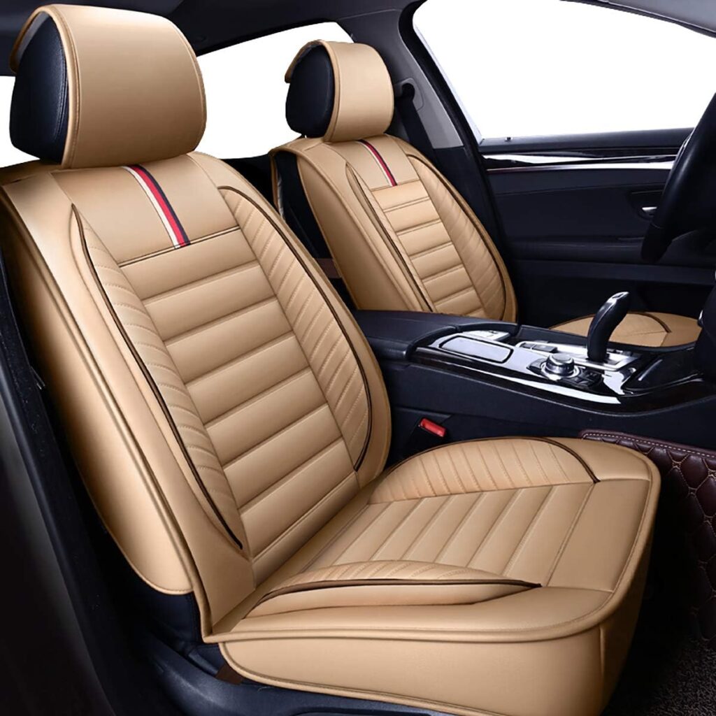 OASIS AUTO Car Seat Covers Accessories Full Set Premium Nappa Leather Cushion Protector Universal Fit for Most Cars SUV Pick-up Truck, Automotive Vehicle Auto Interior DÃ©cor (OS-001 Tan)