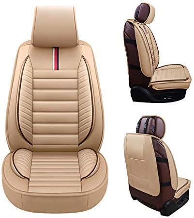 OASIS AUTO Car Seat Covers Accessories Full Set Premium Nappa Leather Cushion Protector Universal Fit for Most Cars SUV Pick-up Truck, Automotive Vehicle Auto Interior DÃ©cor (OS-001 Tan)