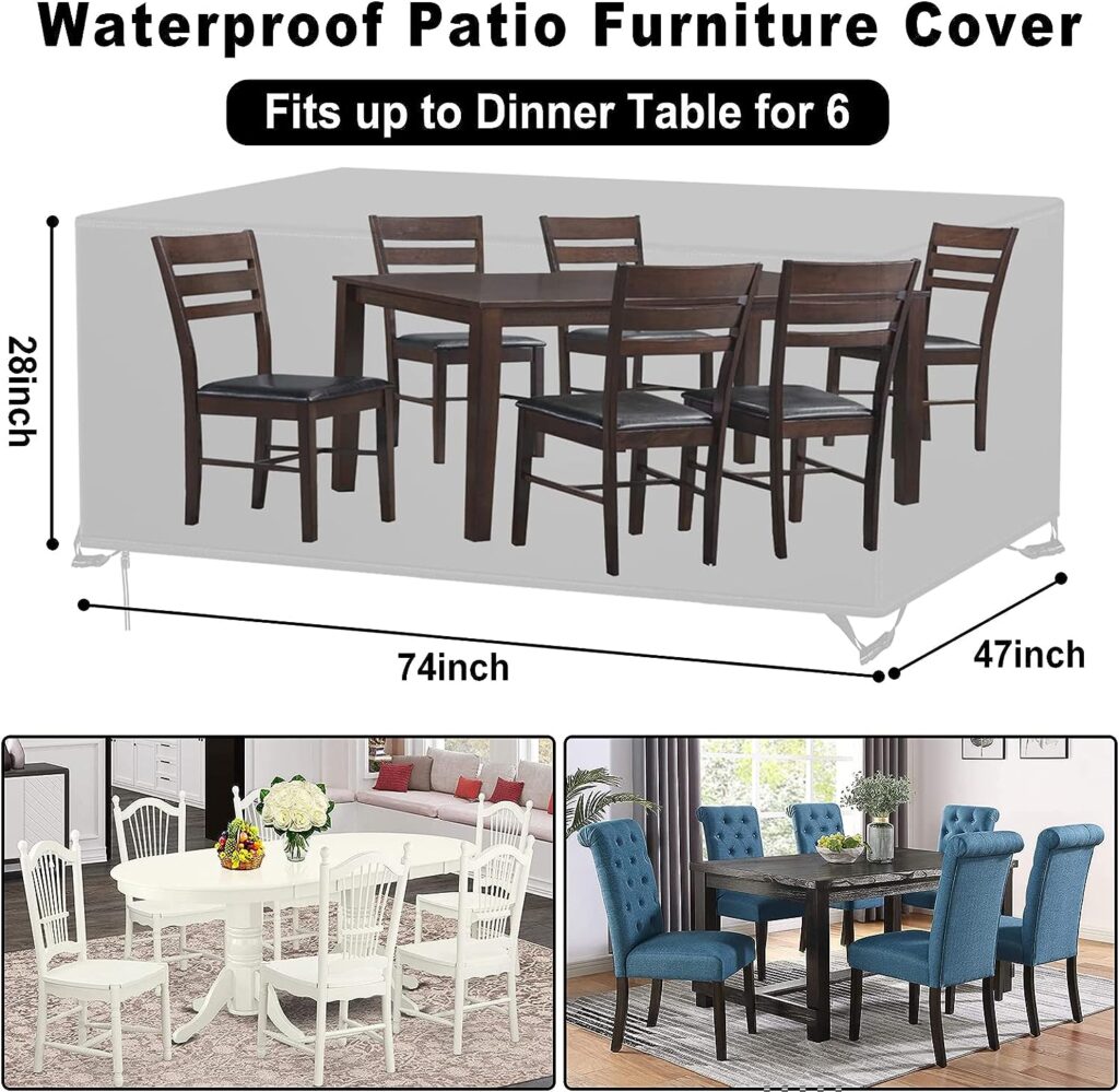 Patio Furniture Covers Waterproof, Outdoor Furniture Covers Rip-proof for Patio Furniture Set Table and Chairs, Windproof UV and Fade Resistant Outdoor Sectional Cover 74L X 47W X 28H