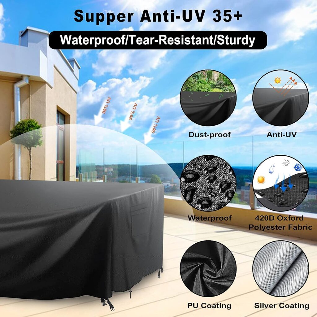 Patio Furniture Covers Waterproof, Outdoor Furniture Covers Rip-proof for Patio Furniture Set Table and Chairs, Windproof UV and Fade Resistant Outdoor Sectional Cover 74L X 47W X 28H