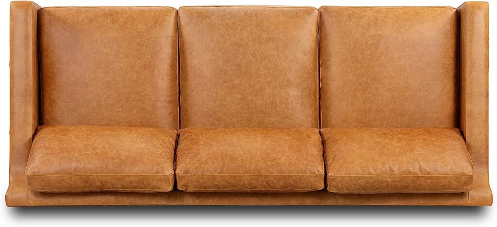 POLY  BARK Sorrento Leather Couch â 86-Inch Leather Sofa with Tufted Back - Full Grain Leather Couch with Feather-Down Topper On Seating Surfaces â Pure-Aniline Italian Leather â Cognac Tan