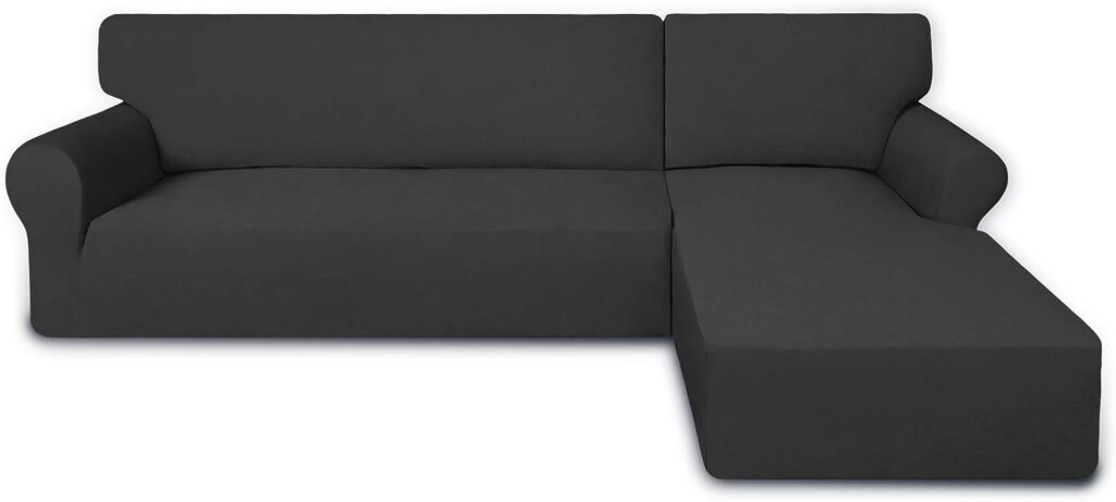 PureFit Super Stretch Sectional Couch Covers - 2 pcs Spandex Non Slip Sofa Covers with Elastic Bottom for L Shape Sectional Sofa Couch, Great for Kids  Pets (3 Seat Sofa + 3 Seat Chaise, Dark Gray)