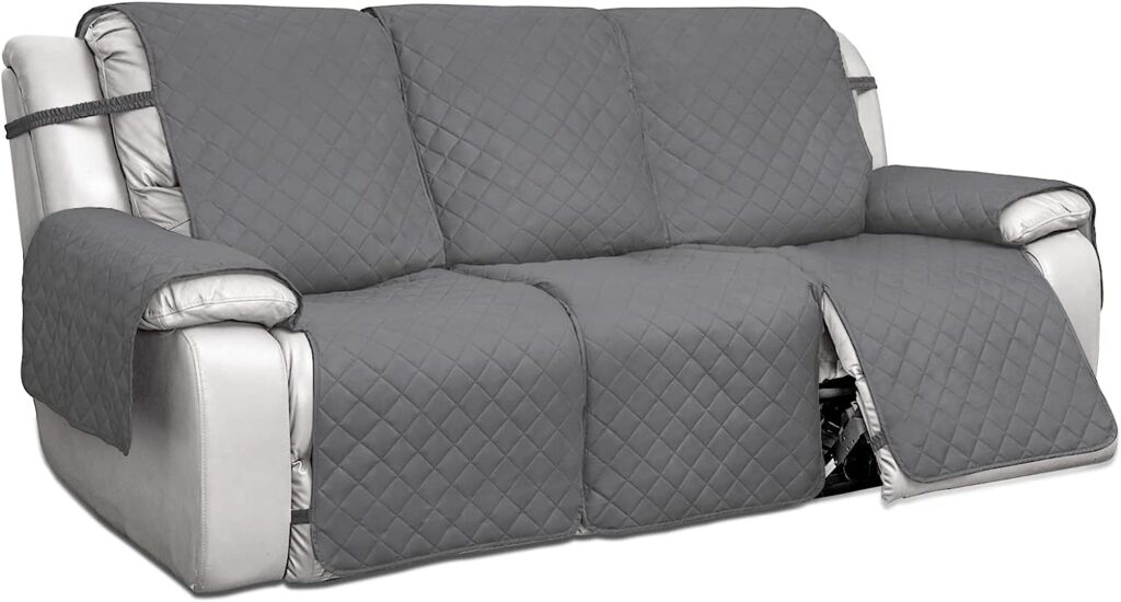 PureFit Water Resistant Reversible Sofa Covers for Reclining Sofa 3 Seat - Non Slip Split Recliner Couch Cover for 3 Cushion Couch, Washable Furniture Protector for Kid, Dog (3 Seat, Gray/Light Gray)