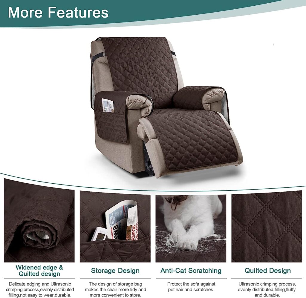 Ruaozz 100% Waterproof Recliner Chair Cover Non-Slip Reclining Cover for Recliner Chair Washable Chair Seat Cover with Elastic Straps for Kids, Dogs, Pets (Chocolate, 23)