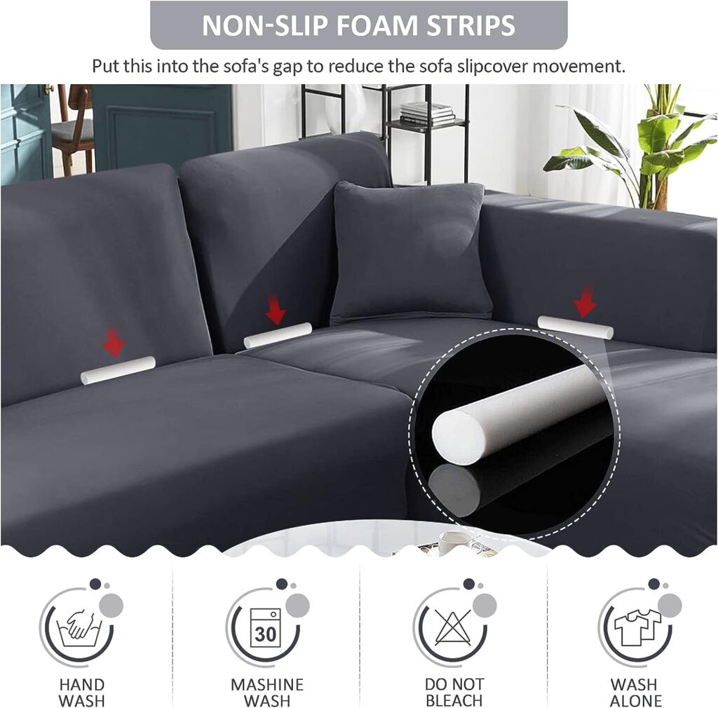 Sectional Couch Covers L Shape Sofa Covers Super Stretch 2pcs Sofa Slipcovers for 3 + 3 Seaters Sectional Chaise Slipcover with 2pcs Pillow Covers for Pets Kids, Light Grey