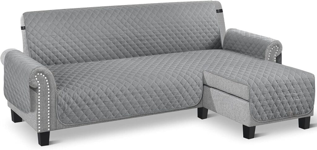 TAOCOCO Couch Slipcover L Shape Sofa Cover Sectional Couch Chaise Lounge Cover Reversible Sofa Cover Furniture Protector Cover for Home Décor (Light Gray, Large)