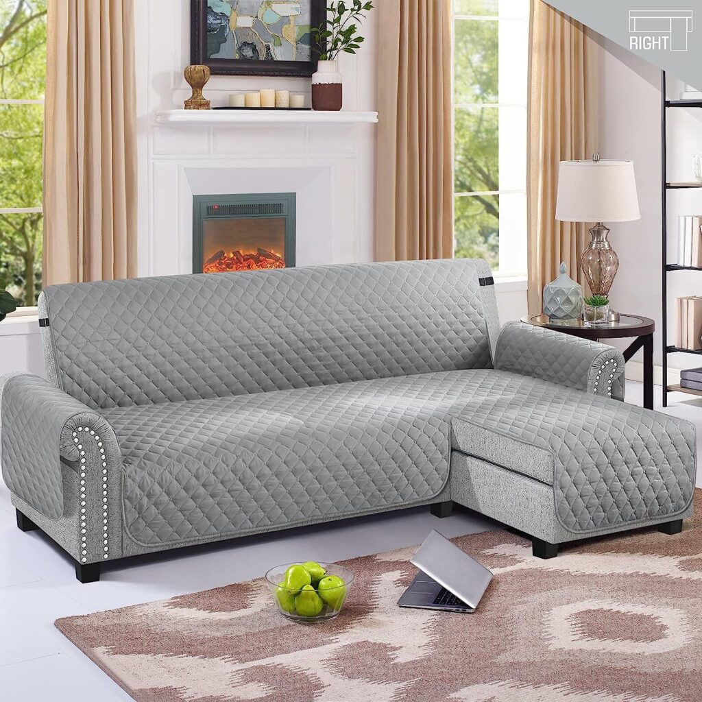 TAOCOCO Couch Slipcover L Shape Sofa Cover Sectional Couch Chaise Lounge Cover Reversible Sofa Cover Furniture Protector Cover for Home Décor (Light Gray, Large)