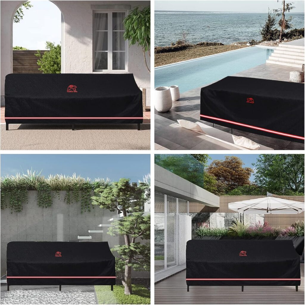 Turtle Life Patio Sofa Cover, Outdoor Heavy Duty Durable UV Water Resistant Anti-Fading Loveseat Cover with 2 Upgrade Air Vents and 2 Buckles, Black, 93 W x 40 D x 35 H