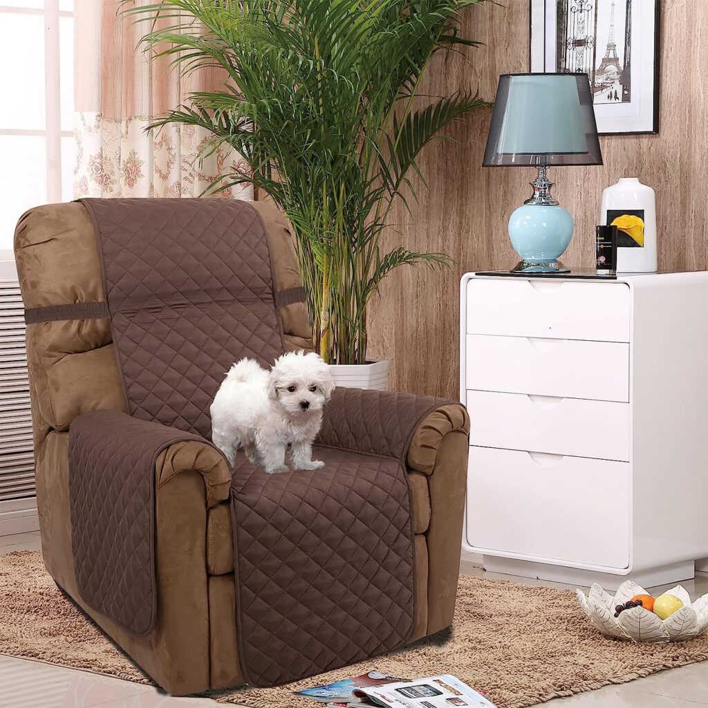 U-NICE HOME Recliner Chair Covers Reversible Chair Cover Pet Covers for Dogs with Elastic Straps Water Resistant Diamond Quilted (23Recliner Small, Coffee/Beige)