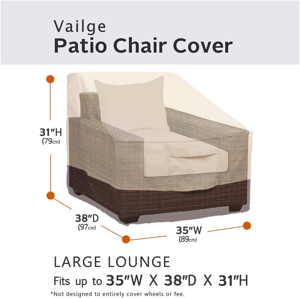 Vailge Patio Chair Covers, Lounge Deep Seat Cover, Heavy Duty and Waterproof Outdoor Lawn Patio Furniture Covers (2 Pack - Large, Beige  Brown)